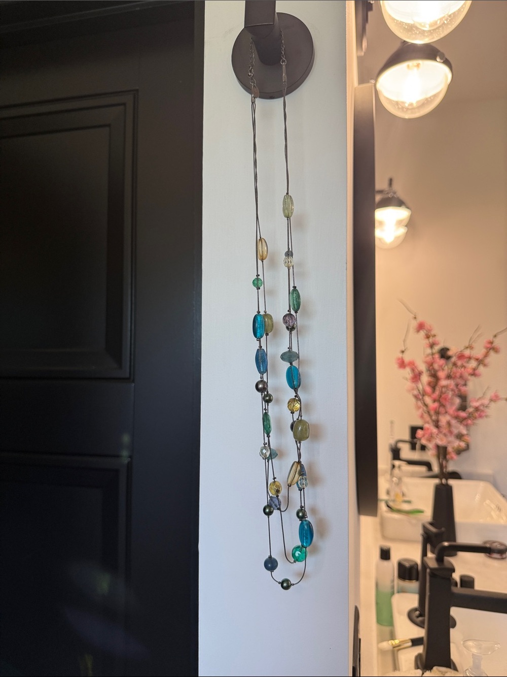 Long Multi-Bead Statement Necklace in Blue & Green